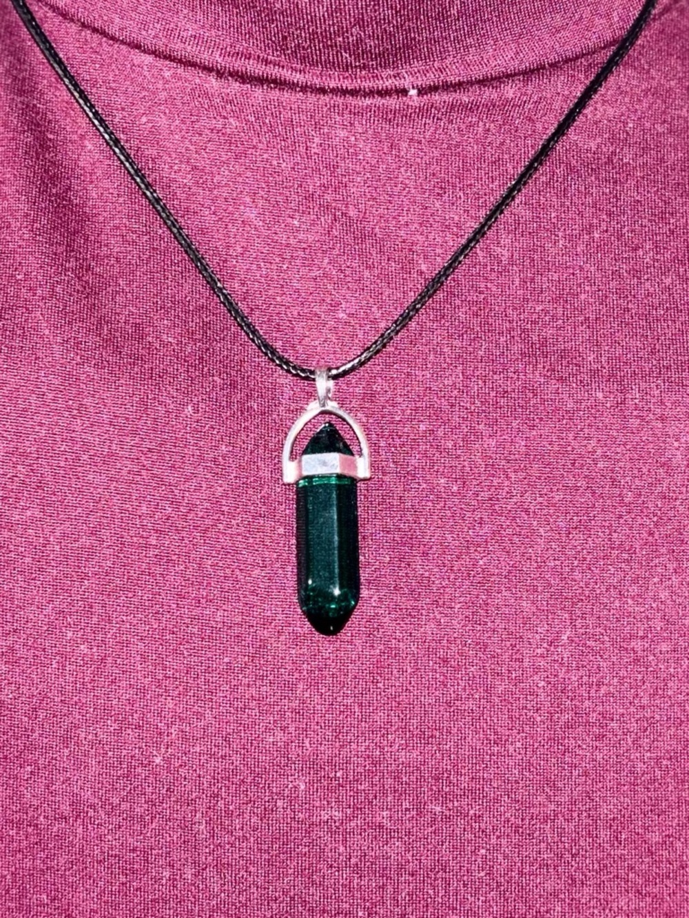 Green Crystal Point Pendant Necklace - Unbranded